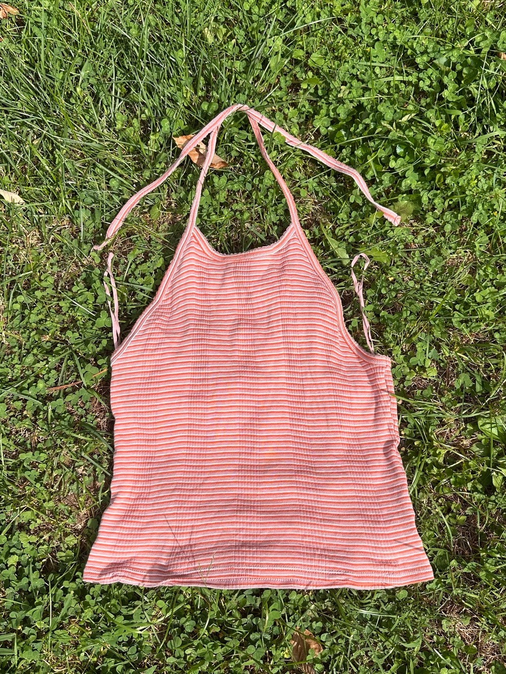 100% Cotton Full Length Women’s Striped Halter Tank Top in Coral Pink by AE